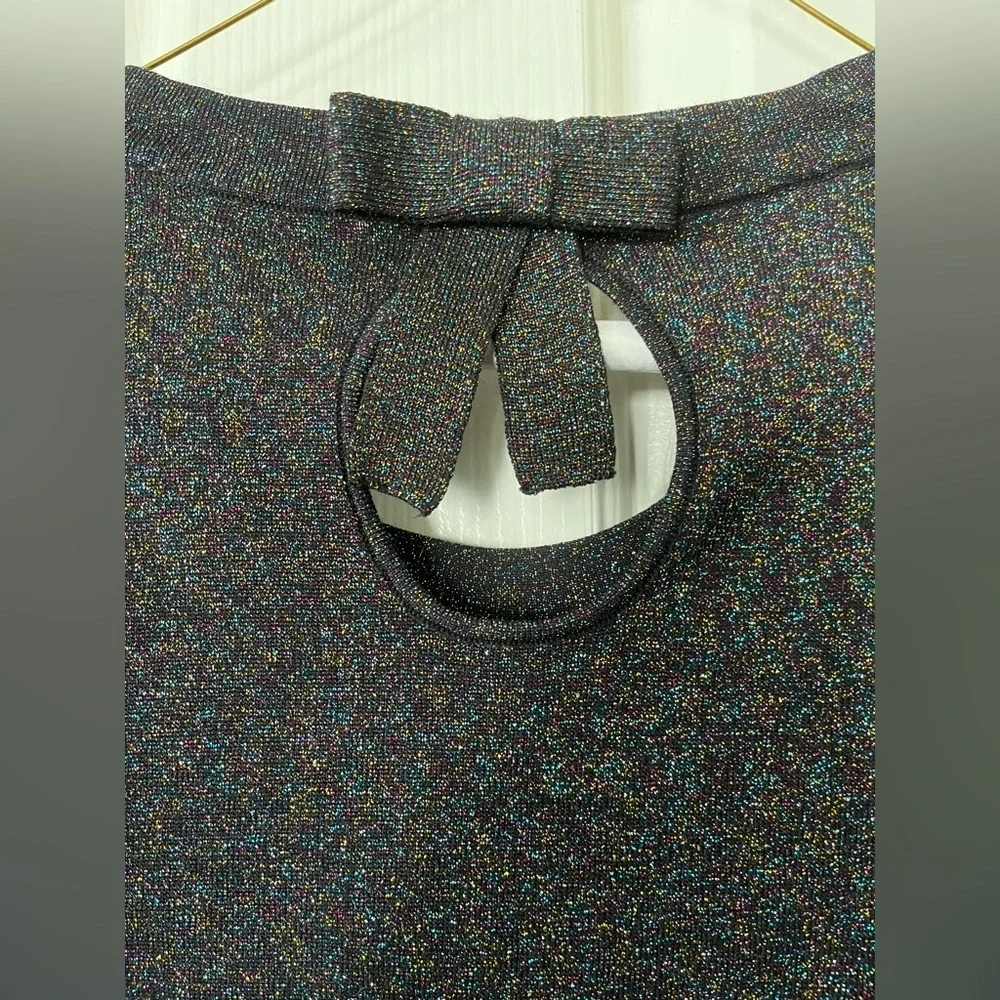 Draper James black sweater with rainbow sparkle and bow on back size XS - Picture 6 of 11